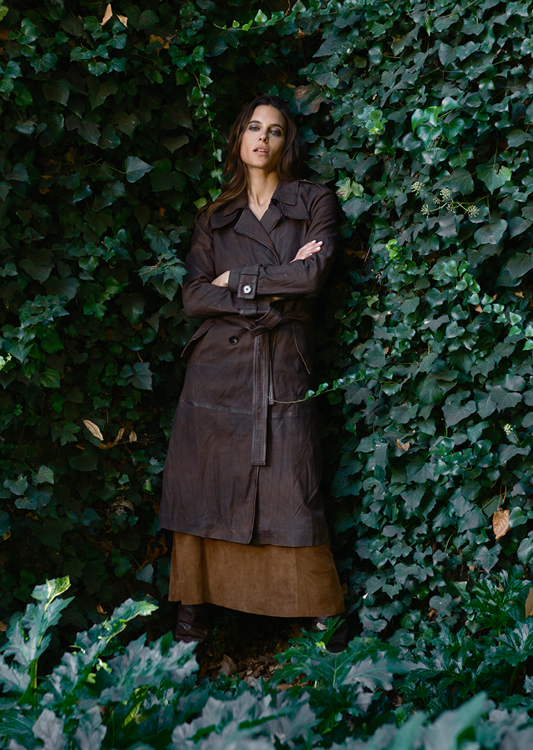 Trench largo de cuero Nobuck color Café
