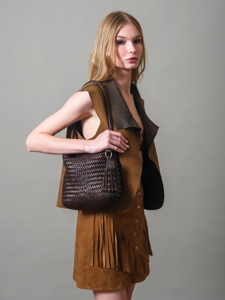 Cartera Cuero Trenzada Color Chocolate - Bor spa
