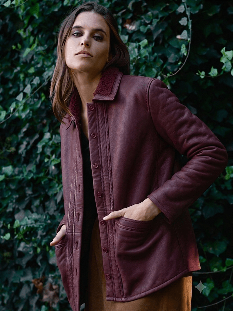 Chaqueta de cuero Mañio Chiporro Color Burdeo - Bor spa