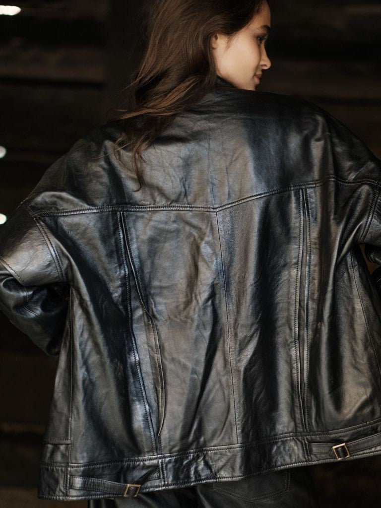 Chaqueta Holly Cuero Negro Oversized Biker | BOR
