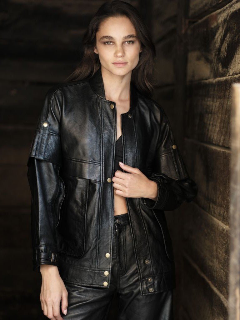 Chaqueta Holly Cuero Negro Oversized Biker | BOR