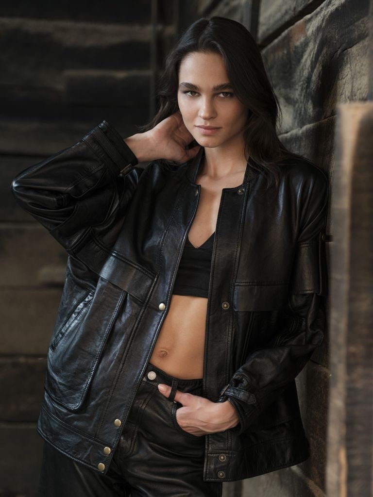 Chaqueta Holly Cuero Negro Oversized Biker | BOR