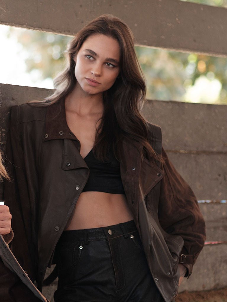 Chaqueta Cuero Y Gamuza Ivy en cuero premium — BOR Boutique