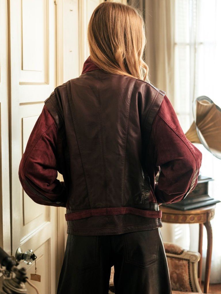 Chaqueta Ivy Cuero y Gamuza Burdeo - Bor spa