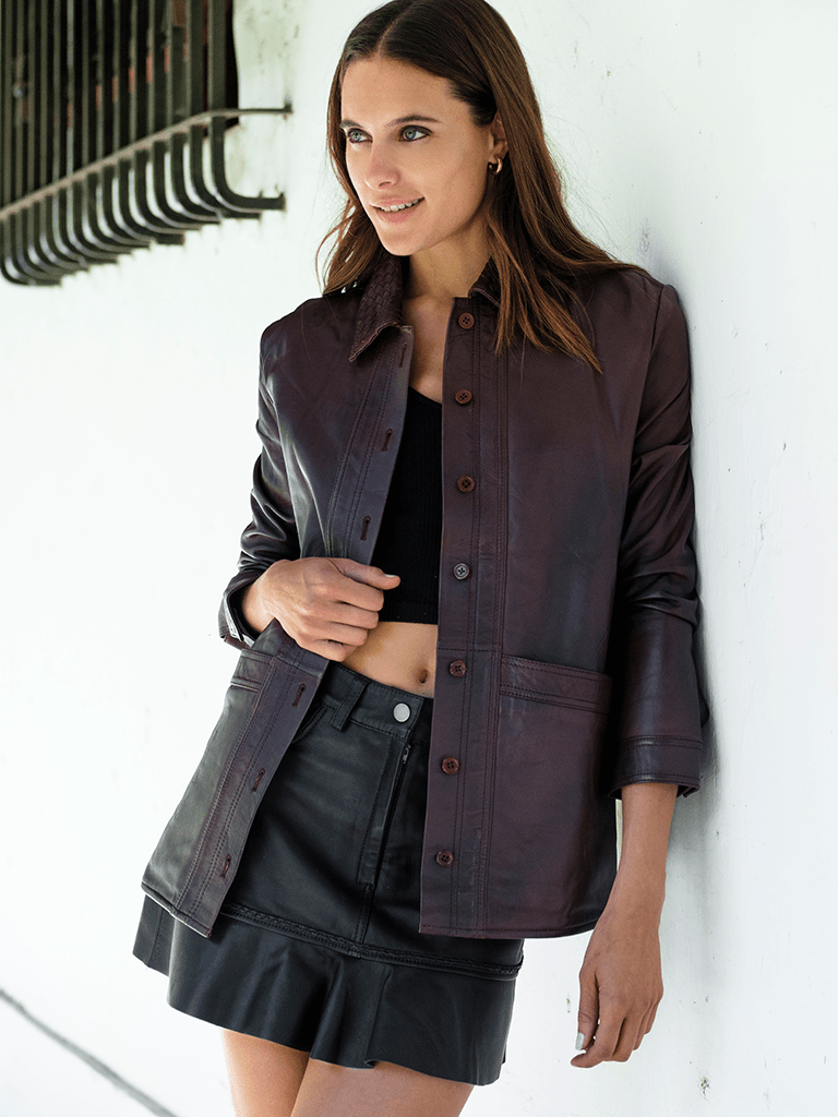 Chaqueta Mañio Cuero trenzada Color Burdeo - Bor spa