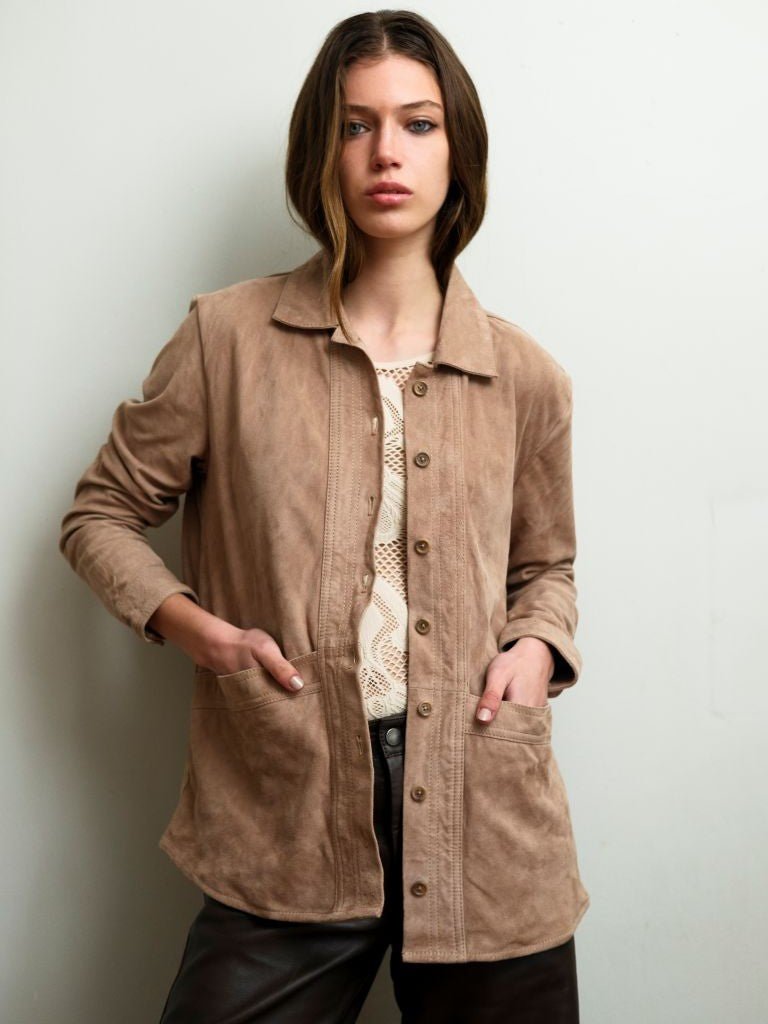 Chaqueta Mañio Gamuza Oversize Color Taupe - Bor spa