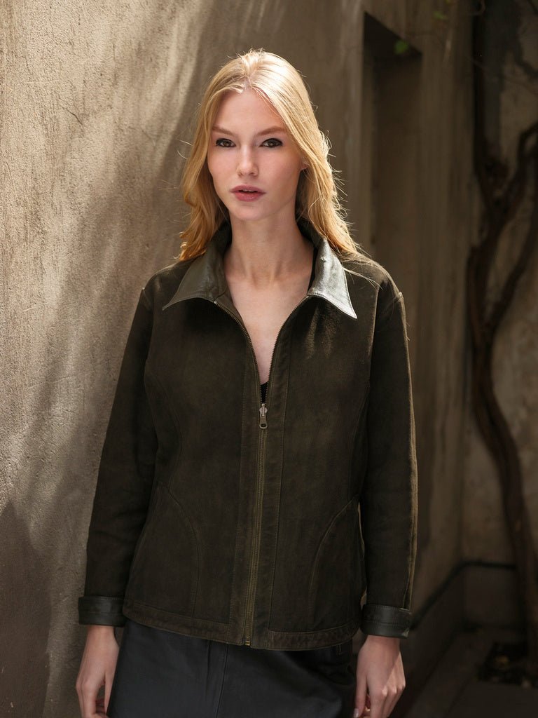 Chaqueta Terra Reversible de Cuero Verde - Bor spa