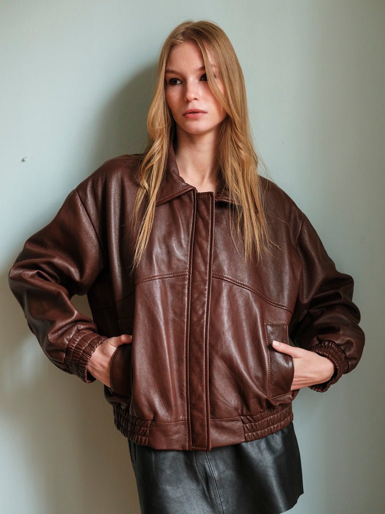 PREVENTA Chaqueta Cuero Bomber Color Cafe - Bor spa