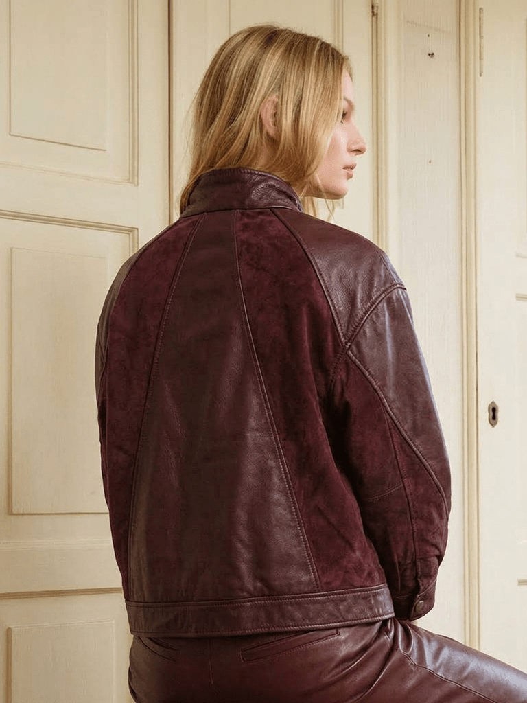PREVENTA Chaqueta Mara Cuero y Gamuza Burdeo - Bor spa