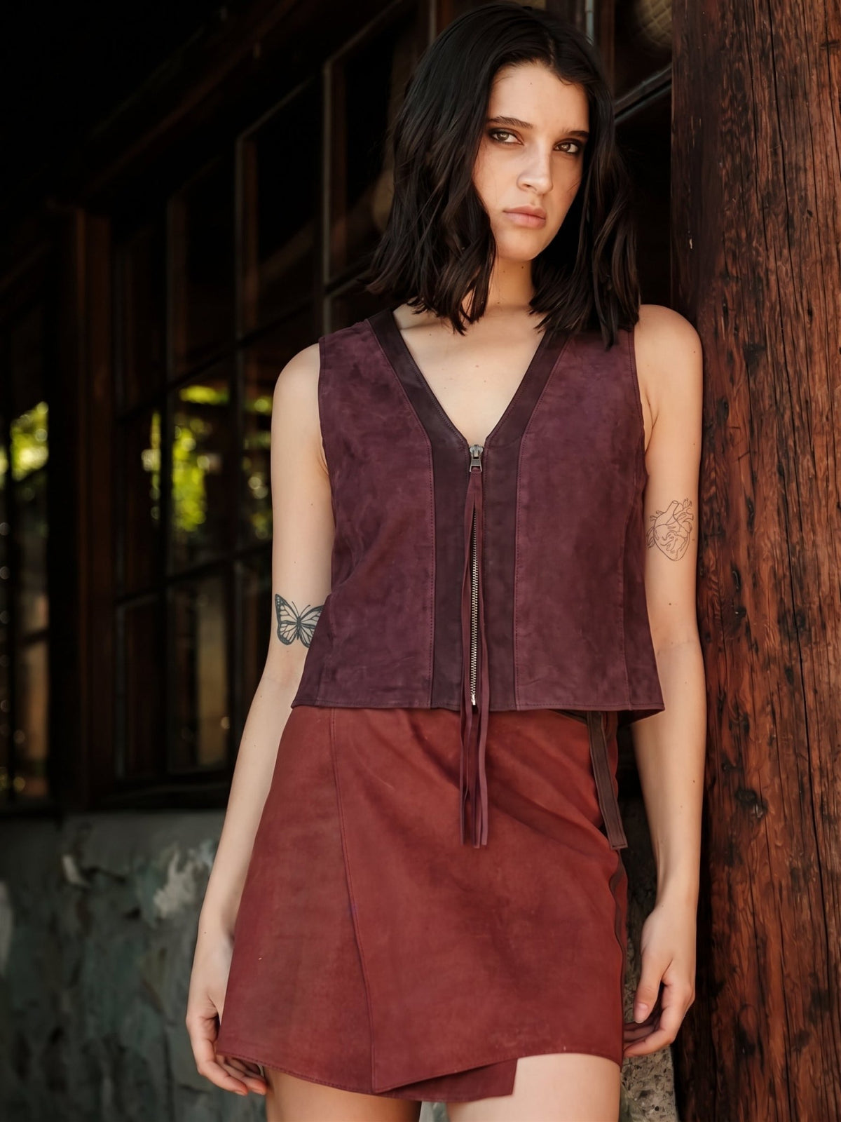 Top de Cuero Gamuza Sand Color Burdeo - Bor spa