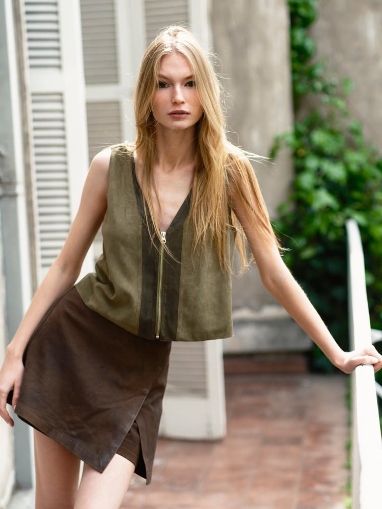 Top de Cuero Gamuza Sand Color Verde - Bor spa